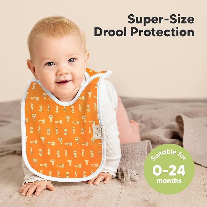 8-Pack Baby Bibs for Boys, Girls - Pullover Bibs for Drooling Teething Baby Girl & Boy Toddler, Newborn, Soft & Absorbent, Cute Colors, Large Torso Coverage Keep Infant Clean & Dry (Builders)