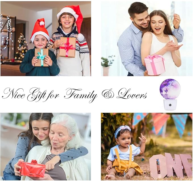 EKOBLA Flower Butterfly Night Light - Purple LED Wall Plug-in Nightlights with Auto Sensor, Dusk to Dawn Lighting for Bedroom & Nursery (0.5W Sleep-Friendly Glow)