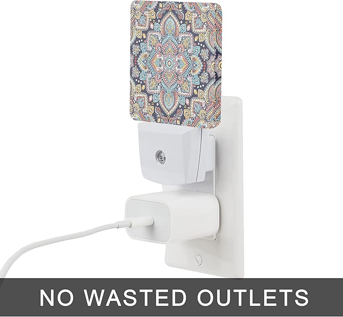 Mandala Floral Night Lights Plug into Wall Ethnic Mandala Night Light 0.5W Sleep Friendly for Boys Girls Led Night Light Dusk to Dawn Sensor Nightlight for Stairway/Hallway/Kitchen
