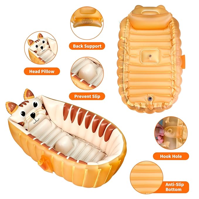 Boczif Inflatable Baby Bathtub, Toddler Bath Tub Non-Slip Baby Pool for Sitting, Foldable Infant Shower Basin Mini Air Swimming Pool, Kids Must Have Travel Bath, Portable Bathtub(Orange)