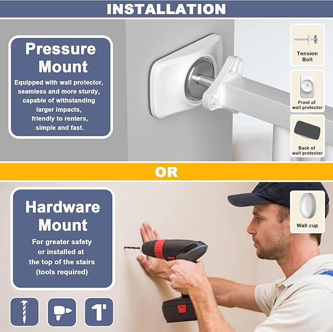 Extra Wide Baby Gates for Doorways 71.65"-85.82" Extra Wide Baby Gate Dog gate Pressure Mounted No Drilling with Walk-Through, Auto-Close & Dual-Direction Swing for Large Wide Opening White