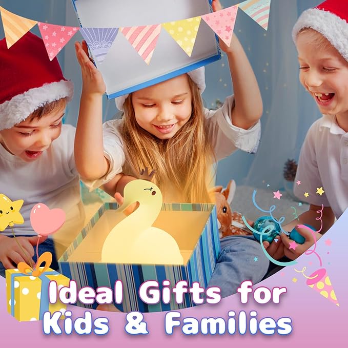 Silicone Night Light for Kids – Rechargeable Tap Control Lamp with 8 Colors, Cute Animal Design for Nursery, Toddler Room Decor, Gifts for Girls and Boys (Swan)