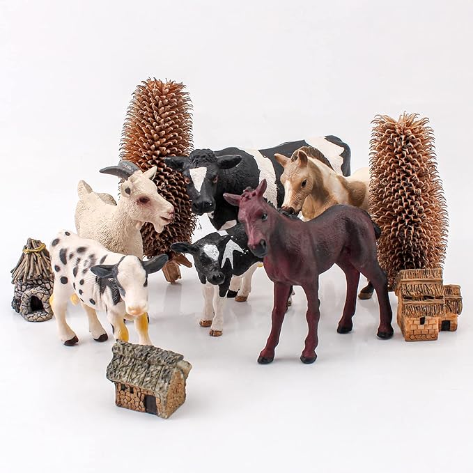 LC JoyCre Realistic Horses Cows Sheep Toys 6PCS Playset Cows Figurine for Toddlers Goat Figure Arab Foal Model Decoration for Birthday Party Collection for Kids