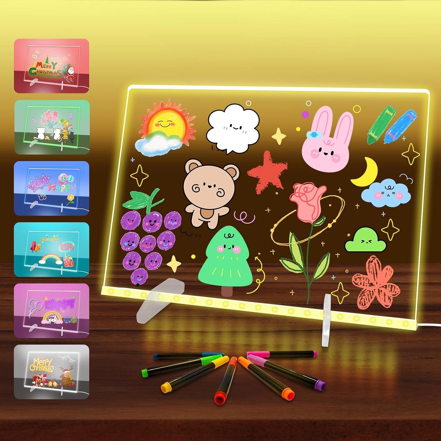 LED Note Board with Colors, Acrylic Dry Erase Board with Light, 13.8"X10" 4 Modes & 7 Colors Led Drawing Board for Kids with Invisible Stand, Rewritable Glow Memo for Office, Home, Kids