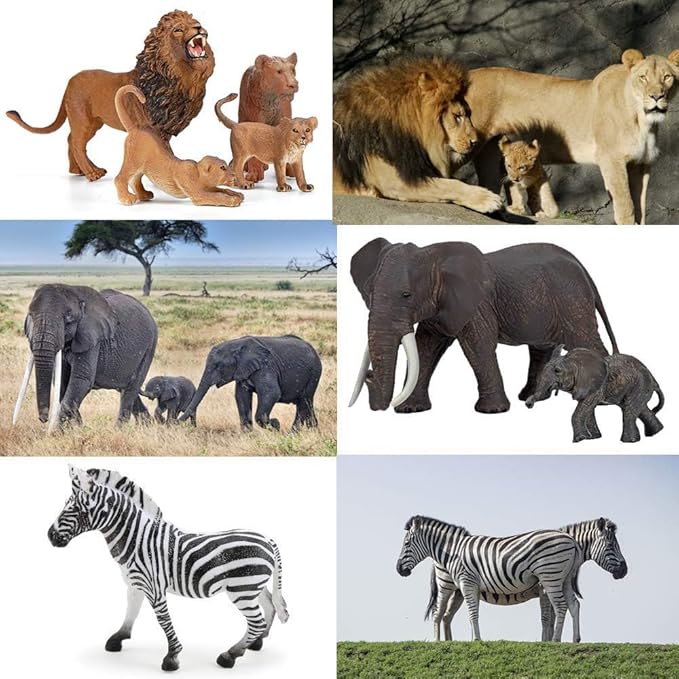 BOLZRA Safari Zoo Animals Figures Toys, 14 Piece Realistic Jungle Animal Figurines, African Wild Plastic Animals with Lion, Elephant, Giraffe Educational Learning Playset for Toddlers, Kids, Children