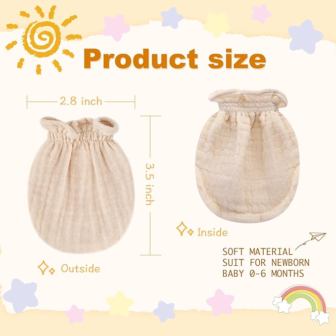 Pro Goleem Muslin Baby Mittens for Newborn, 100% Cotton No Scratch Soft Breathable Gloves for Boys and Girls 0-6 months