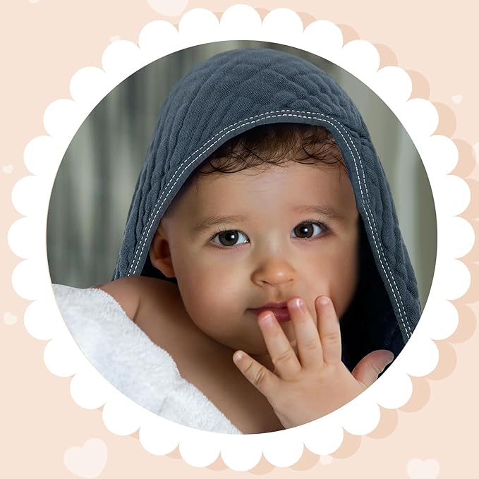 Peryiter 6 Pcs Muslin Hooded Baby Towels, 32"x 32" Cotton Newborn Bath Towel Muslin Infant Baby Blankets Absorbent Unisex Newborn Registry Gift Essentials for Girls Boys (Brown)