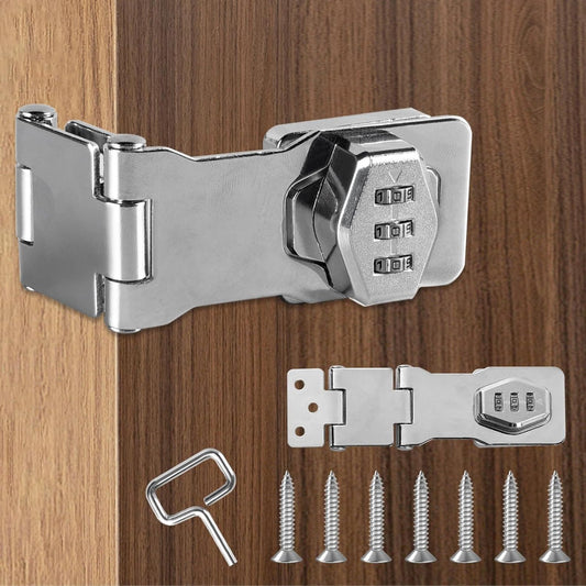 Double Hinge Cabinet Password Hasp Lock Zinc Alloy Cabinet Door Password Lock Password Rotary Hasp Lock 3 Digit Sliding Lockable Rotary Door Lock Hasp for Cabinets, Doors, Flip Barn Door (Silver)