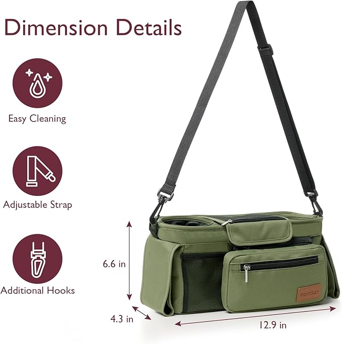Momcozy Universal Stroller Organizer with Insulated Cup Holder Detachable Phone Bag & Shoulder Strap, Fits for Stroller like Uppababy, Baby Jogger, Britax, BOB, Umbrella and Pet Stroller