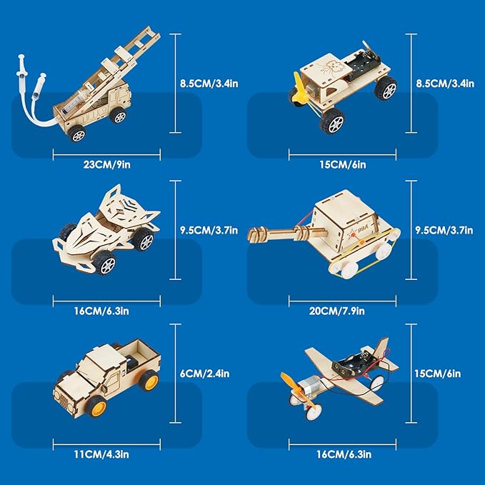 6 in 1 STEM Toys for Kids Age 8-10, Wooden Science Experiments Building Toy for Boys and Girls, Model Car Kit, Wooden 3D Puzzles, Xmas Birthday Gifts for 6 7 8 9 10 11 12 Year Old