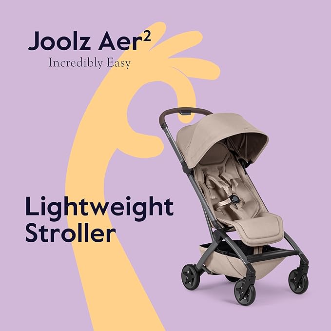 Joolz Aer2 Lightweight Travel Stroller for Baby & Toddler – Ultra-Compact One-Hand Foldable Stroller, Reclining Seat, UPF 50+ Canopy, Adjustable Leg Rest, Carry-On & Airplane Approved (Sandy Taupe)