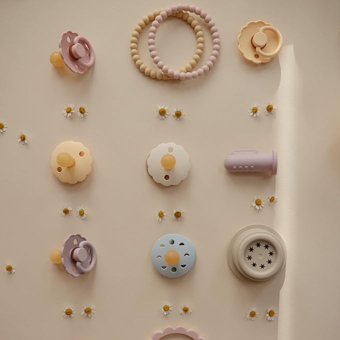 FRIGG Daisy SilkySoft Silicone Baby Pacifier | Made in Denmark | BPA-Free (Baby Pink/Soft Lilac, 0-6 Months)