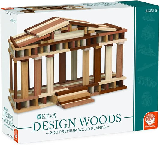 MindWare KEVA Design Woods — Free-Form 3D Builder Kit for Kids, Teens & Adults — Create Your own Architecture Designs with Simple Wood Building Blocks