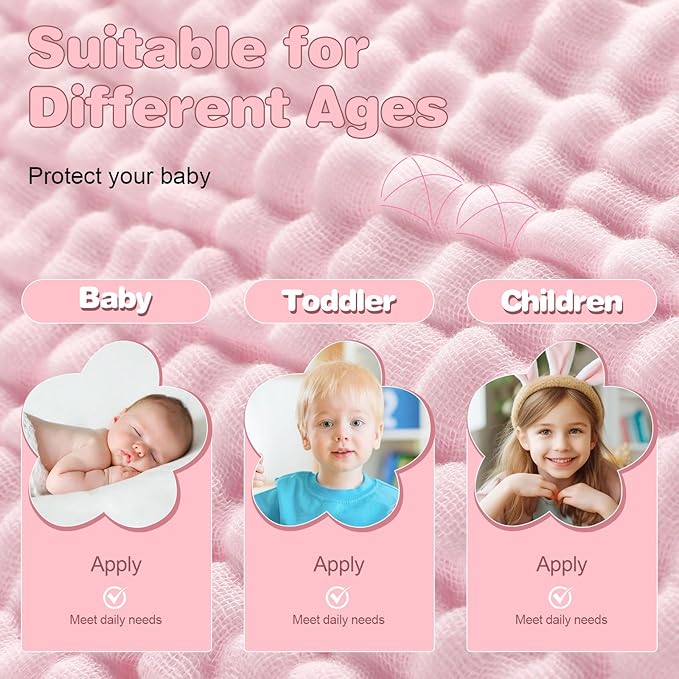 MUKIN Baby Hooded Towels, Muslin Cotton, 2-Pack, for Newborn, Infant, Toddler and Kids (White,Pink)