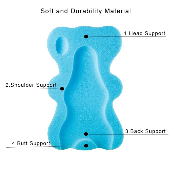 PandaEar Baby Bath Sponge Infant Soft Bath Sponge Mat, Baby Bath Mat Newborn Odor Free Bath Cushion, Blue (Blue)