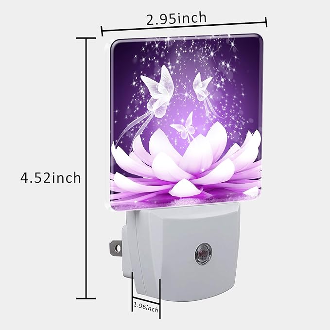 Beautiful Lotus Flower and Butterfly Night Light Plug into Wall with Dusk to Dawn Sensor Cute Nightlight for Kid Girls Boys Women Men Room Decor, Hallway, Kitchen, Bathroom, Nursery, Stairs