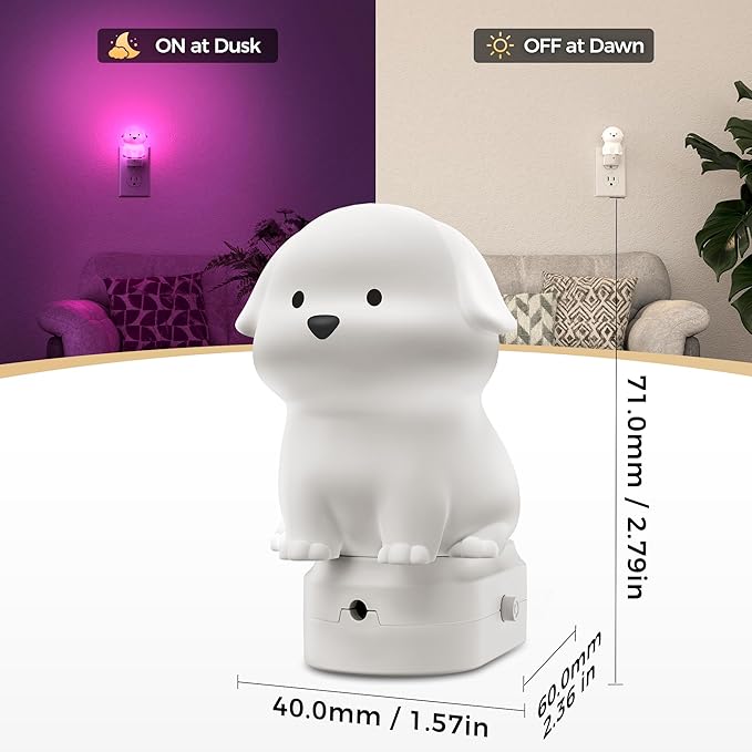 DORESshop LED Night Light for Kids, 3D Cute Puppy Night Lights Plug into Wall with Dusk to Dawn Sensor, RGB+Soft White 3000K Dog Night Light, Christmas Birthday Gift Nightlight for Kids, Room Decor