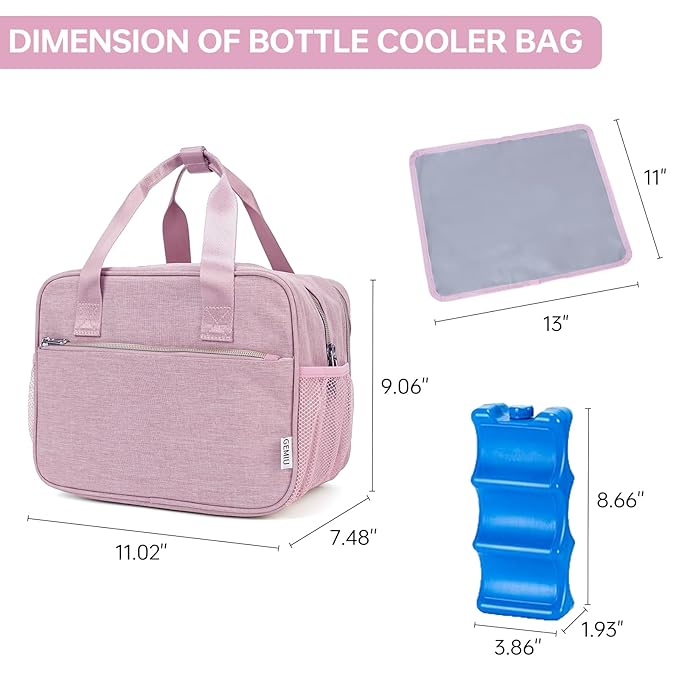 Breastmilk Cooler Bag with Ice Pack,Fits 6 Baby Bottles Up to 9 Ounce Breast Milk Cooler Travel Bag Compatible with Wearable Breast Pumps & Accessories for Nursing Mom Daycare Pink