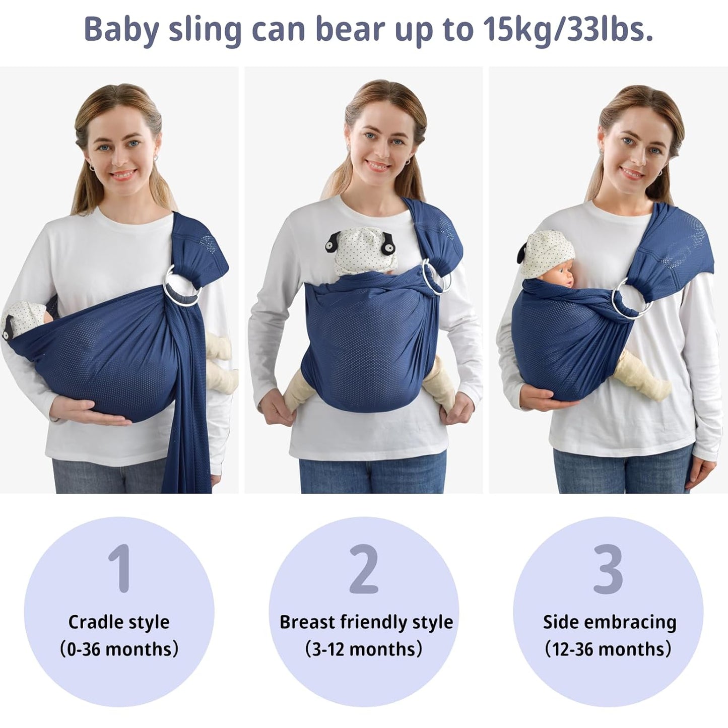 Water Ring Sling Baby Carrier, Adjustable Lightweight Breathable Newborn Carrier Sling for Summer, Swimming, Pool, Beach, Front Chest Mesh Infant Wrap Carrier for Baby Gift (Dark Blue)