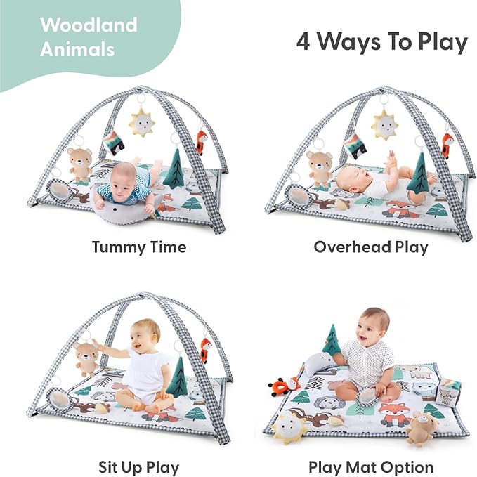 The Peanutshell Unisex Baby Play Gym & 7-in-1 Play Mat - Playmat Baby Toys 0-6, 6-12 Months Tummy Time Mat with Hanging Toys, Soft Padded for Newborns, Infants - Woodland