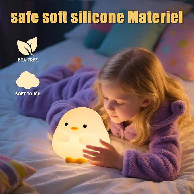 Cute DuDu Duck Night Light, Silicone Duck Lamp Light, Squishy Led Lamp, Rechargeable Dimmable Animal Nightlight with 30 Minutes Timer & Touch Control for Bedroom Living Room Gift Decor