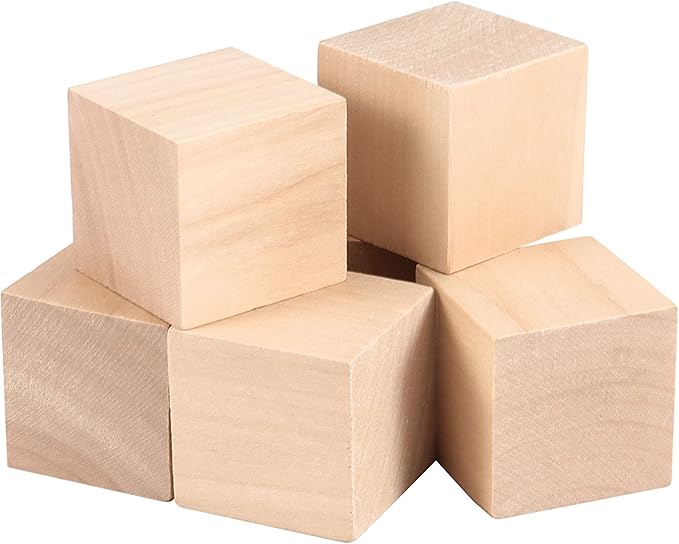 ZOENHOU 24 PCS 2 Inch Wooden Blocks, Solid Premium Natural Hard Wood Cube Unfinished Wooden Block Set for Painting Decorating Crafting DIY Projects