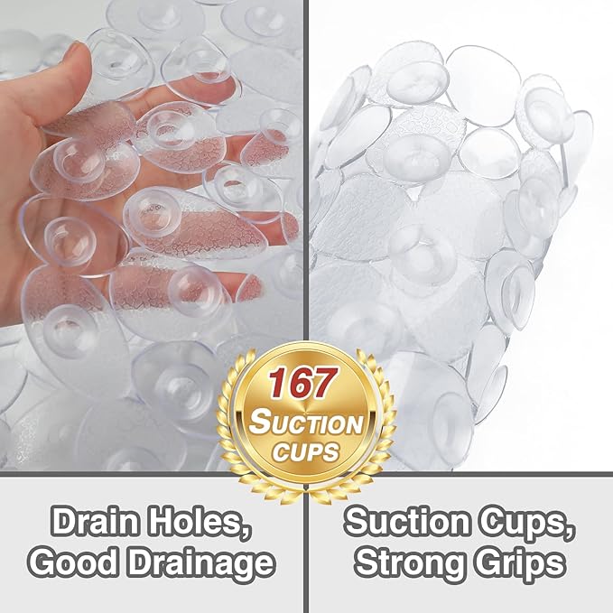 Vannokor Bathtub Mats for Bathroom 27x14 Inch, Pebble Bath Mat for Tub Feels Great on Tired Feet, Friendly Machine Washable Shower Tub Mats with 167 Big Suction Cups, Shower Mat, Bath Tub Mat,Clear