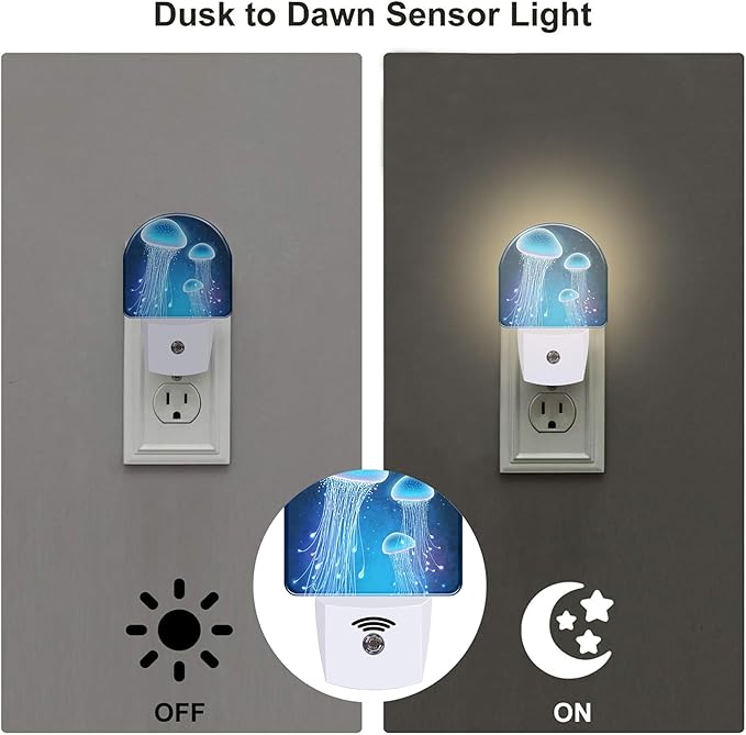 Magic Glowing Jellyfish Night Light, Undersea World Marine Life Dusk to Dawn Night Light Plug in,0.5w Energy Saving Sleep Friendly NightLight for Kids Boys Girls Home Decor