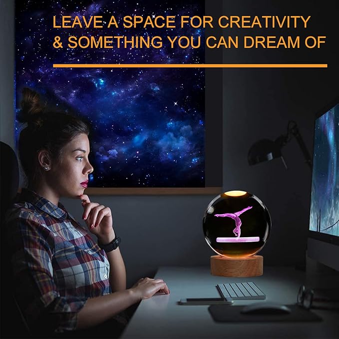 Gymnastics Night Light, Gymnastics Gifts for Girl, Gymnastics 3D (3.15 in) Crystal Ball Night Light with Remote Upgraded Lamps with 16 Color for Birthday Xmas Cool Room Decor for Boys Girls