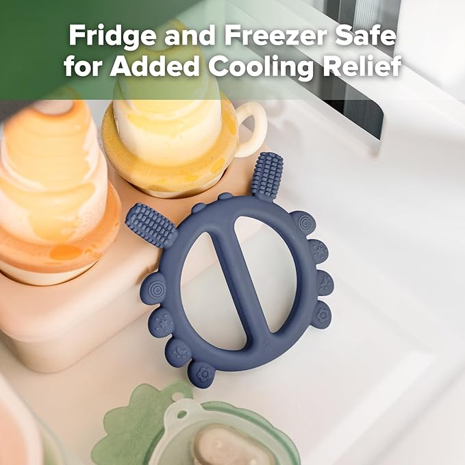 Haakaa Silicone Crab Baby Teether,Teething Toys,360°Baby Toothbrush Head for Infant Self-Brushing Training,Food-Grade Silicone,Steel Blue