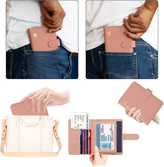 Melsbrinna Rfid Passport Holder for Travel women/Men, Cute Passport Wallet Rfid Blocking Card Slots, Rfid Passport Cover/CaseTravel Wallet, Passport Book Holder (2, Black pink)