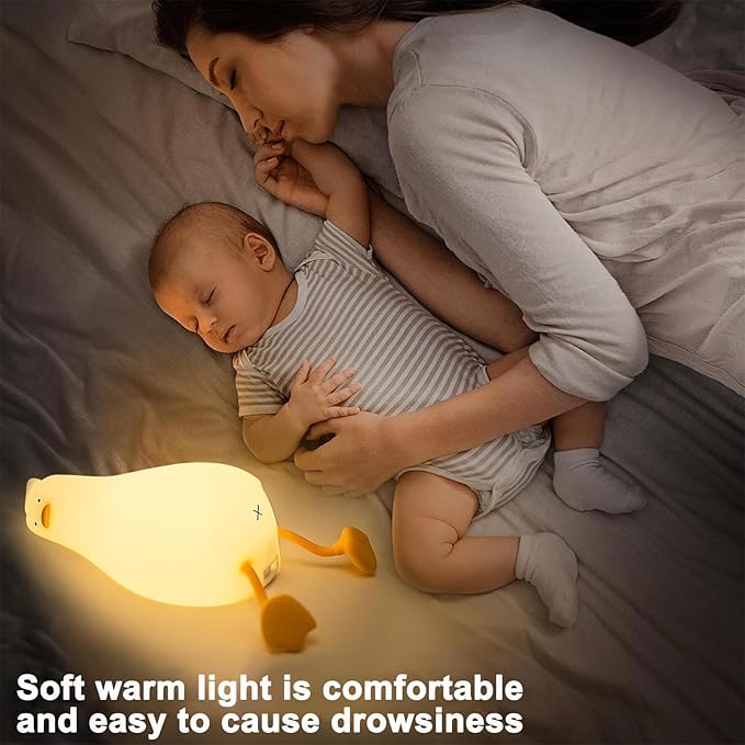 LED Lying Flat Duck Night Light, 3 Levels Dimmable Nursery Nightlight,Cute Lamps Silicone Squishy Light Up Duck, Rechargeable Bedside Touch Lamp for Breastfeeding Toddler Baby Kids Bedroom Office