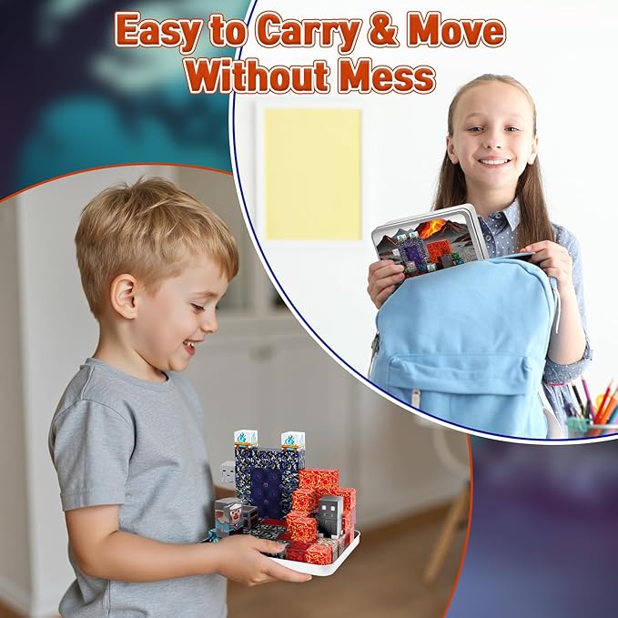 70PCS Magnetic Building Blocks Travel Toys for Kids Ages 4-8, Lava Portal Mini Magnetic Blocks with Iron Storage Box, Portable Magnet Cubes STEM Learning Set for Toddler Boys Girls Ages 3+