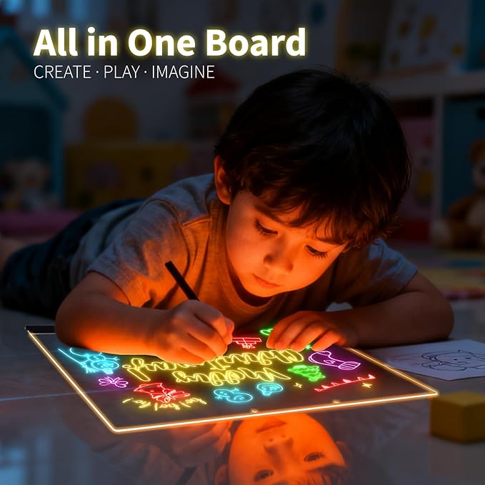 LED Note Board with Colors, Led Drawing Board for Kids, Light Up Acrylic Dry Erase Boards with Stand, Christmas & Birthday Gifts for Girls/Teens (Black, 11.8" x 7.9")