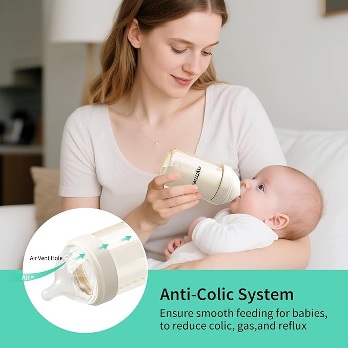 PPSU Natural Baby Bottle with Medium Flow Nipple, Anti-Colic, Wide Neck, Easy to Clean, 3 Months +, 8 oz, 2 Pack