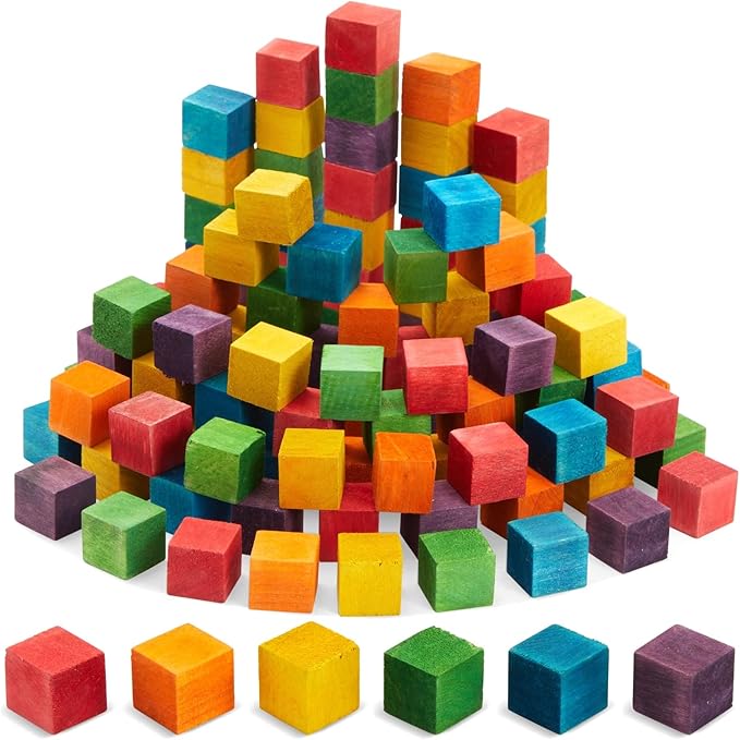 Bright Creations Square Wooden Cubes - Colored Wooden Blocks - Colorful Cubes for Kids & Classroom Supplies - 100 Pieces, 0.6 in, 6 Colors