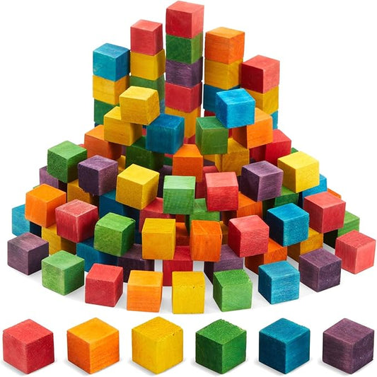 Bright Creations Square Wooden Cubes - Colored Wooden Blocks - Colorful Cubes for Kids & Classroom Supplies - 100 Pieces, 0.6 in, 6 Colors