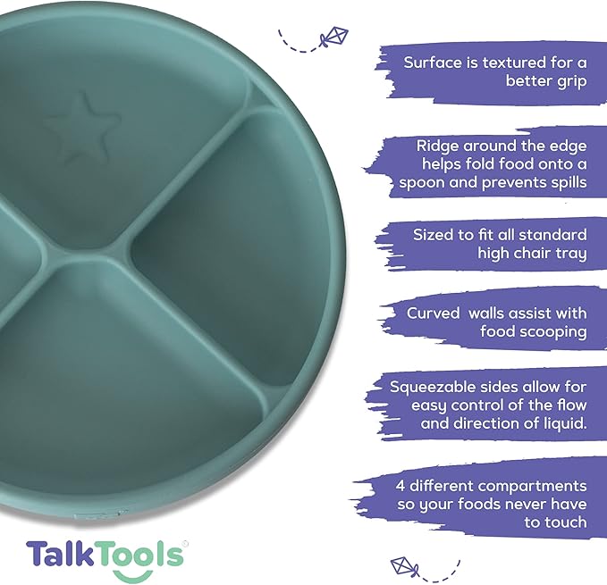 TalkTools ITSY Silicone Baby Plates Set with Suction – Feeding Essentials for Toddlers 6–12 Months+ | BLW Mealtime Set with Twin Spoon, Spill-Proof Sippy Cup | Self-Feeding Utensils (Sage)
