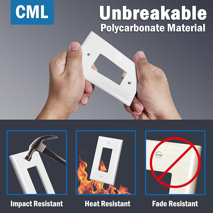 CML Oversized Decorator Wall Plate, 40 Pack Jumbo Electrical Outlet Receptacle Covers, 1-Gang Large White Switch Plates, Over-Size 3.5” x 5.5”, Impact Resistant, ETL Listed