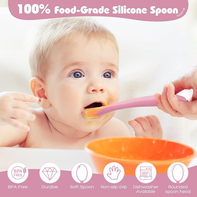 ME.FAN Silicone Baby Spoons - 6 Pack Feeding Spoons for First Stage Baby & Infant, Toddlers, Bright Color
