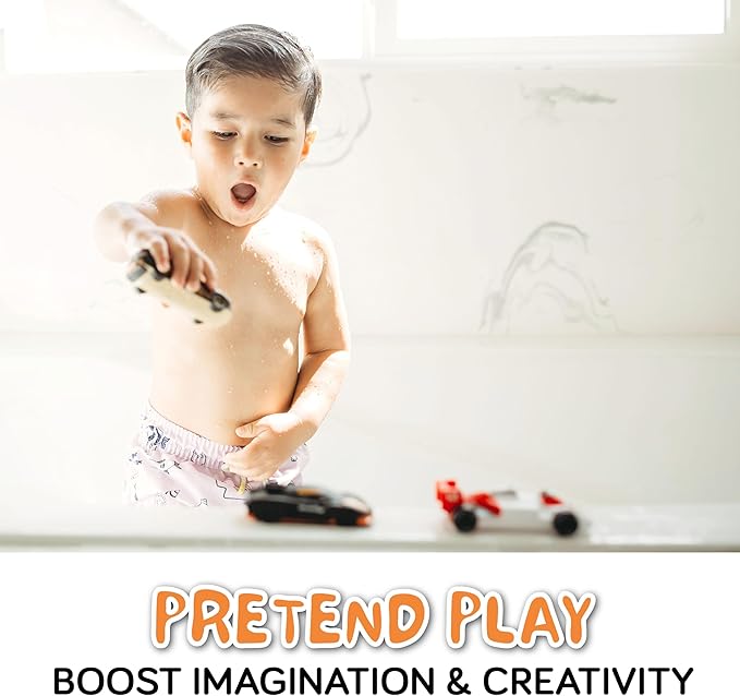 SplashEZ Race Cars Bath Toys | Mold Free Bath Toys for Kids & Toddlers with No Hole for Water | Cars Set Ideal Size for Little Hands | Safe, Durable for Baby Tub Pool Fun for Boys Girls Ages 0 & Up