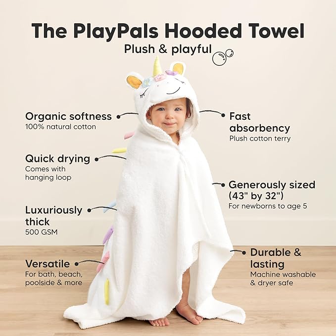 KeaBabies Organic Baby Towel with Hood for Girls, Boys - Soft, Absorbent, 100% Cotton Hooded Baby Towels for Newborns, Infants, Large Hooded Bath Towels for Babies, Kids, Toddler 1-3 (Uria)