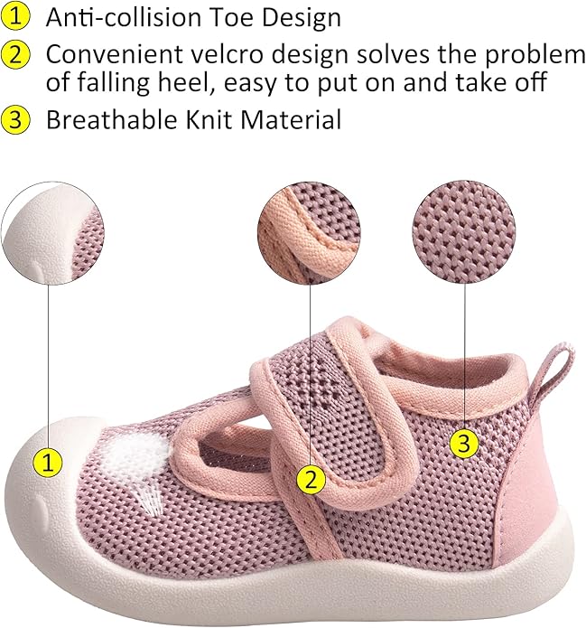 Baby First-Walking Shoes 1-4 Years Kid Shoes Trainers Toddler Infant Boys Girls Soft Sole Non Slip Cotton Canvas Mesh Breathable Lightweight TPR Material Slip-on Sneakers Outdoor