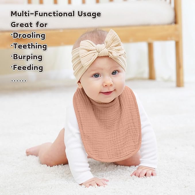 Susurration Muslin Baby Drool Bibs 6Pack Soft Square Adjustable Baby Bandana Bibs for Unisex Girls & Boys