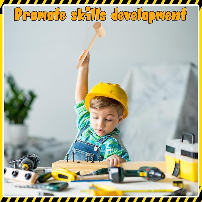 Realspring 8 Set Wooden Hammer Tool Set Kids Carpentry Woodworking Toys 8+ Year Old Hammering Pounding Toy Workbench for Construction Birthday Party Supplies Play Educational Gift Boys and Girls