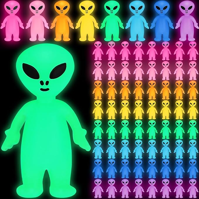 40 Pcs Colorful Mini Alien Figures Glow in The Dark Small Little Tiny Aliens Figurine to Hide and Seek for Space Party Favors Prank Gifts Halloween Party Goodie Bag Fillers, 8 Colors