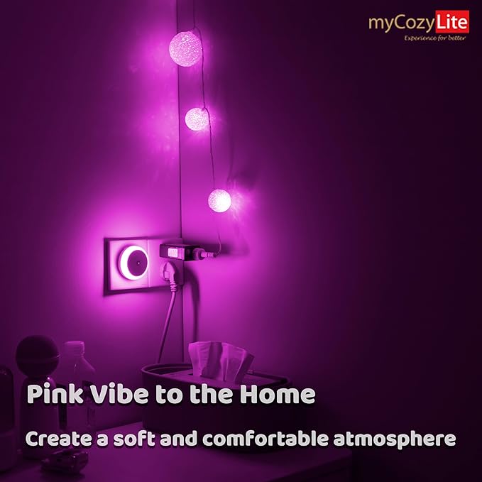 myCozyLite Pink Light Night Light Plug in, Home Decor, Dusk to Dawn Sensor, 2 Pack Nightlights Plug into Wall, Ambient Lighting for Kids Room, Bedroom, Bathroom, Kitchen, Baby Nursery