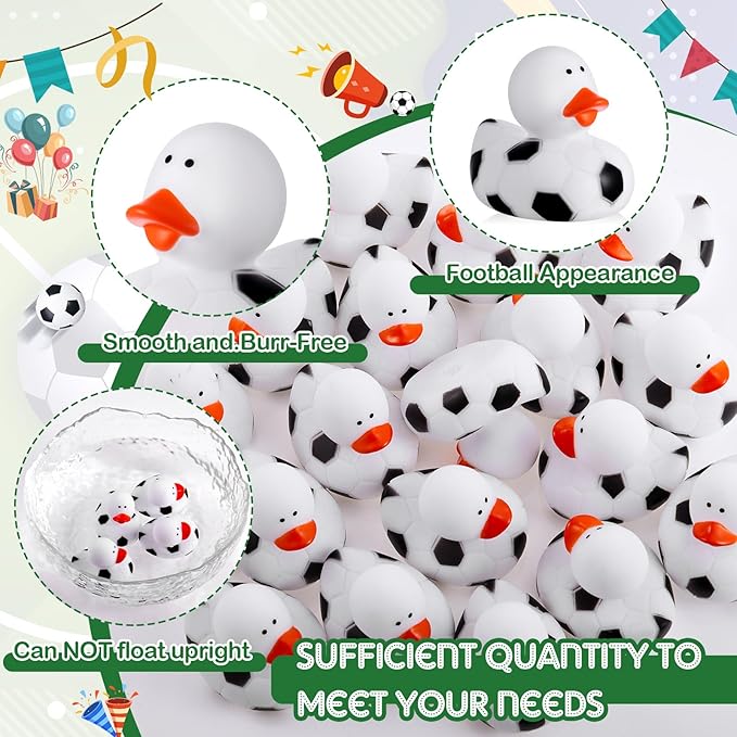 Deekin 24 Pcs Rubber Duck 2 Inch Bulk Sport Party Favors for Birthday Party Decorations Club Player Gift (Soccer)