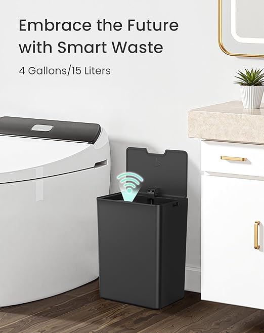 Cesun 2 Pack 4 Gallon Bathroom Trash Can with Lid, Small Automatic Trash Can, Touchless Motion Sensor Garbage Can, Black Plastic Waste Basket for Bathroom, Bedroom, Toilet, Office, Rv