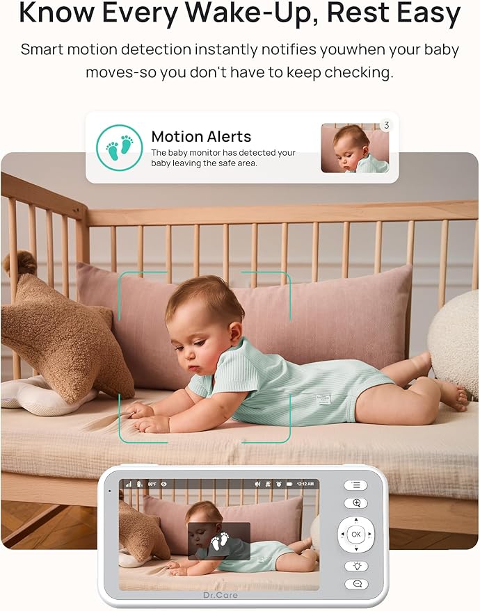 Dr.Care LumiView Smart WiFi Baby Monitor - 5" 1080P FHD & 2K Camera App Control, Privacy Mode, 5000mAh Removable Battery,Cry & Motion Alerts, HD Night Vision, RGB Night Light, Multi-User, 1279ft Range